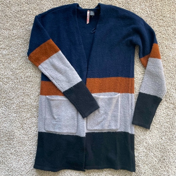 Womens Love Fire cardigan sweater color block stripe sweater open front size med - Picture 1 of 5